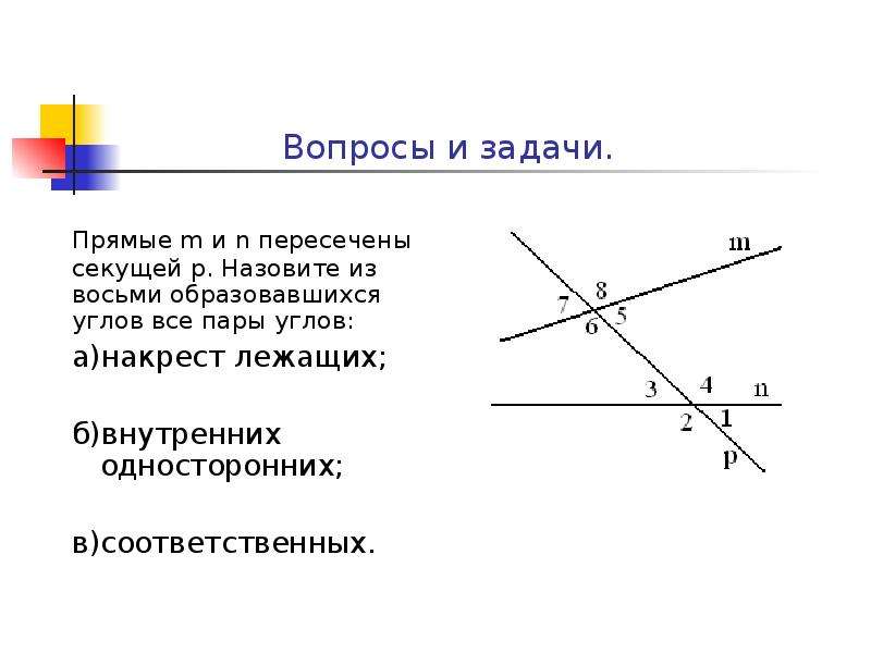 Внутренние накрест лежащие углы образованные двумя параллельными