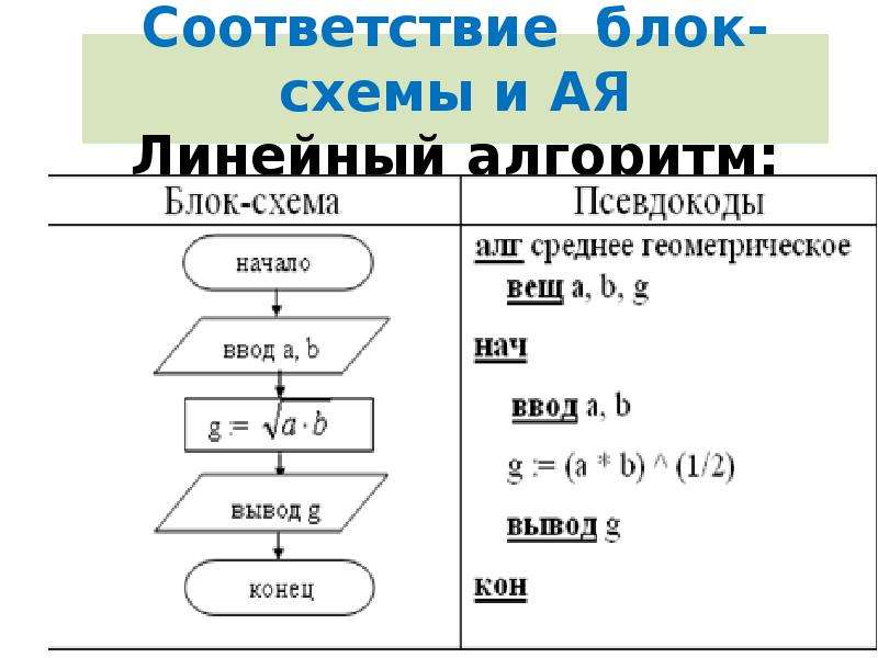 Блок схема линейного алгоритма