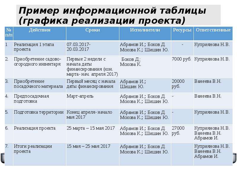 График реализации проекта пример