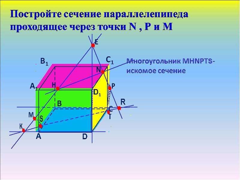 Построение сечений 10 класс на готовых чертежах. Сечение многогранника параллелепипеда. Сечение параллелепипеда сечение многогранника. Построить сечение параллелепипеда. Алгоритм построения сечения параллелепипеда.