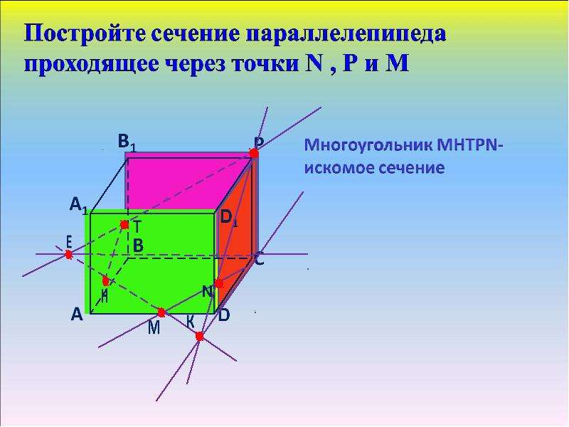 Постройте сечение данного параллелепипеда. Сечение многогранника параллелепипеда. Постройте сечение. Построение сечений параллелепипеда 10 класс. Сечение параллелепипеда сечение многогранника.