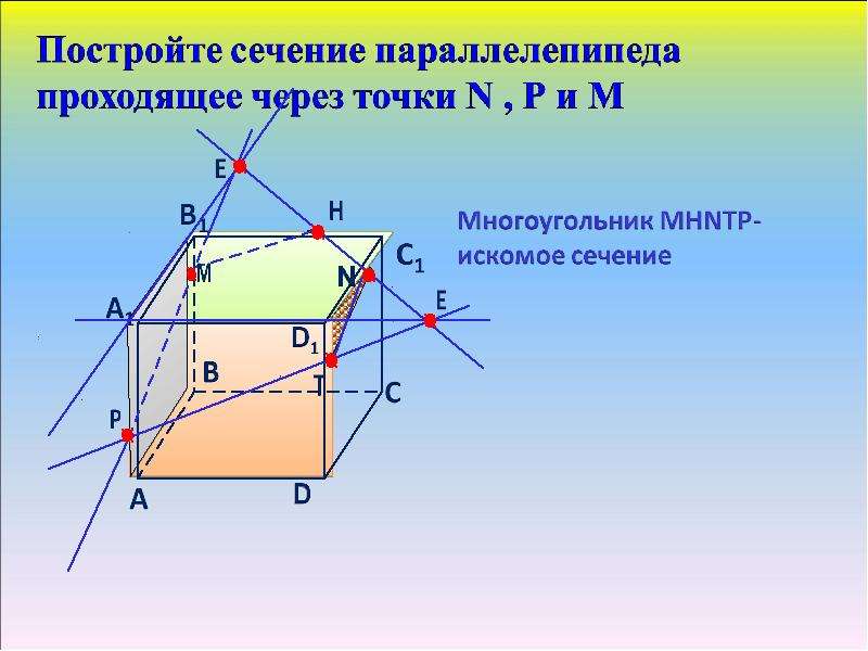 Постройте сечение данного параллелепипеда. Сечение параллелепипеда методом следов. Сечения многогранников построение сечений. Построение сечение параллелепипеда плоскостью. Постройте сечение параллелепипеда.