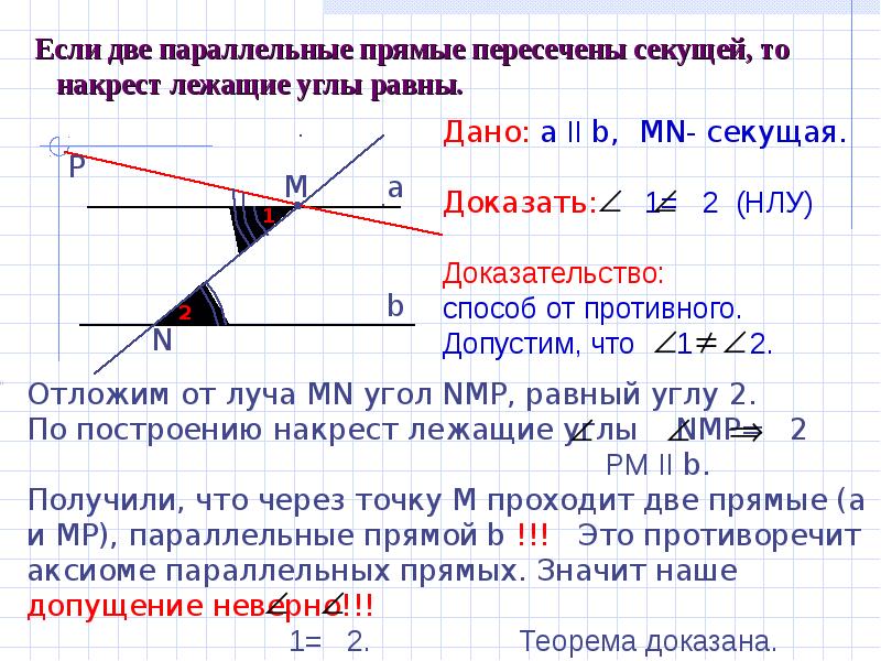 Обратная теорема параллельности прямых