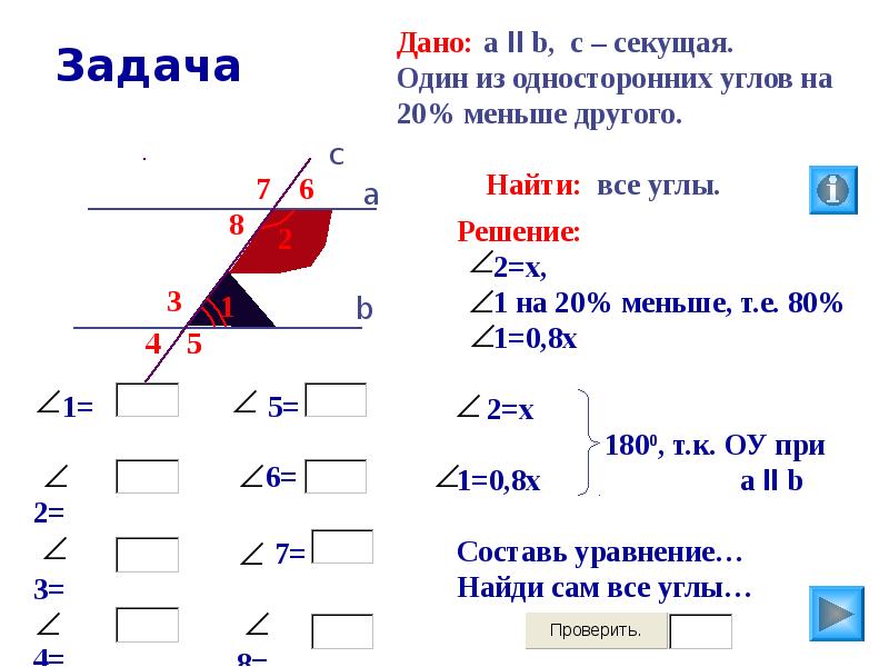 Обратная теорема параллельности прямых