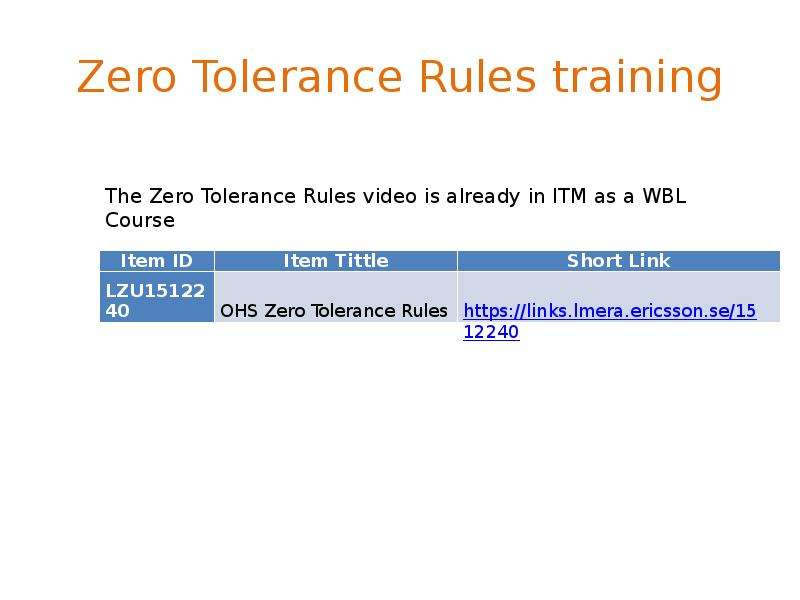 Zero Tolerance Rules training