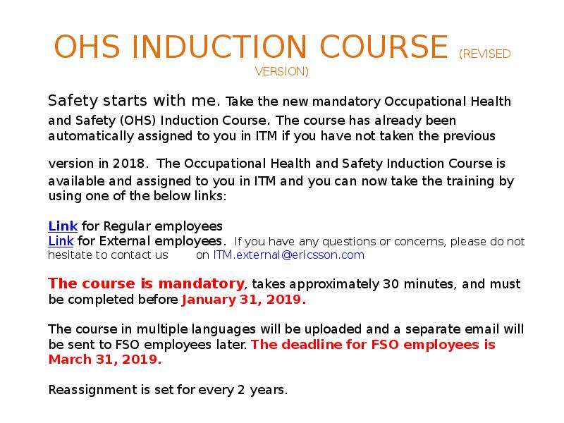 OHS INDUCTION COURSE (REVISED VERSION)
