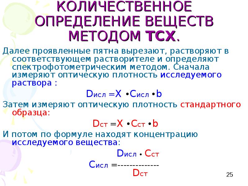 Количественное вещество. Количественное определение спектрофотометрическим методом. ТСХ методика. Факторы влияющие на оптическую плотность раствора. Вещество определение.