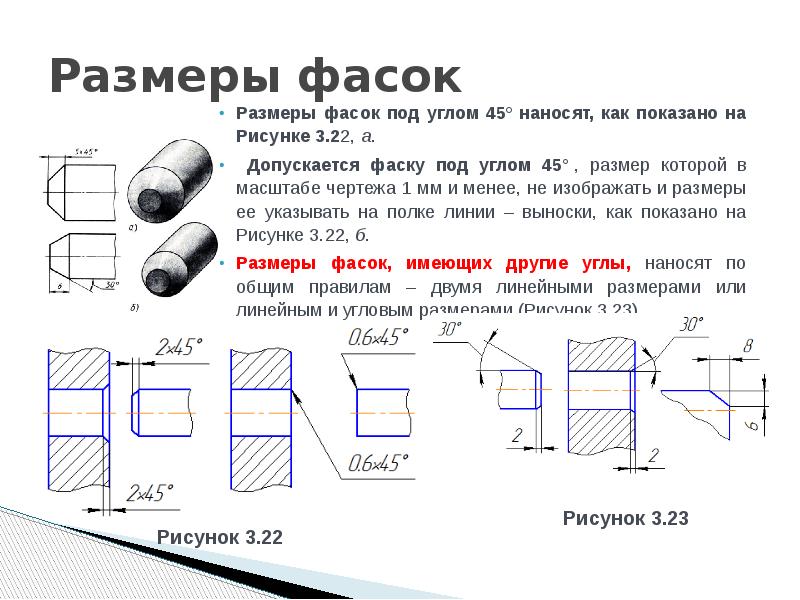 На каких чертежах необходимо нанести размер фаски