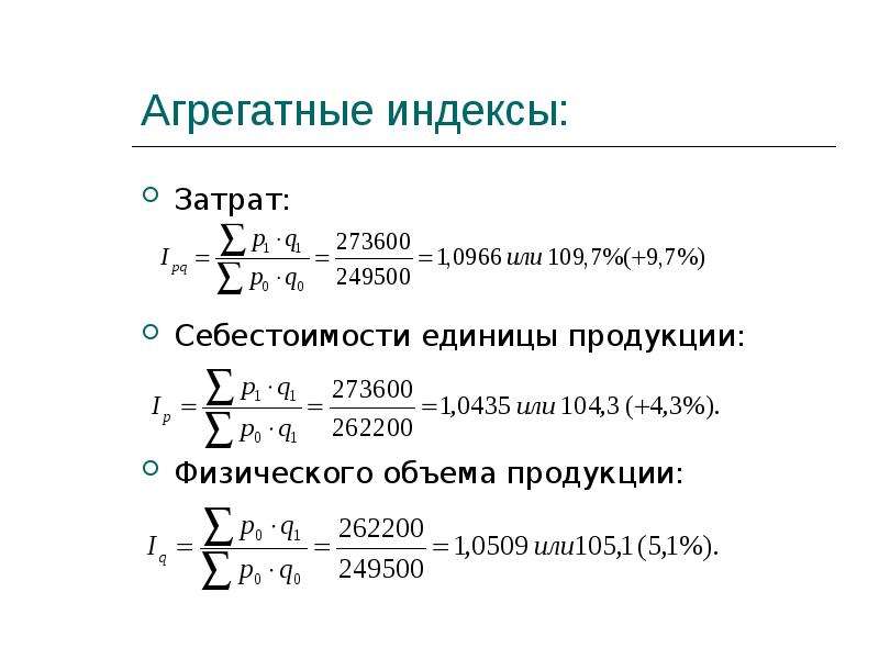 Индекс себестоимости формула