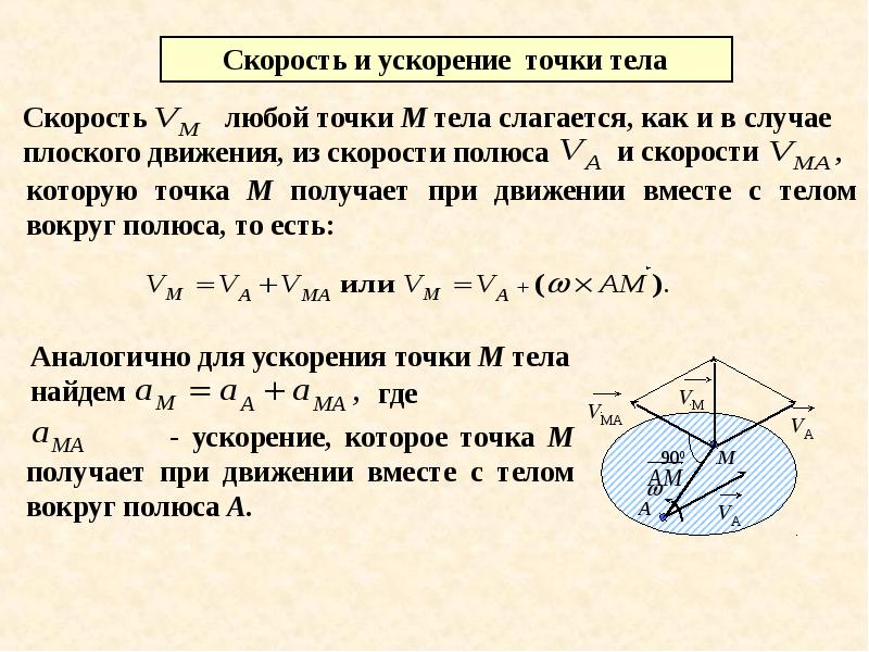 Скорость точек тела. Движение твердого тела. Сферическое движение. Переносное ускорение точки. Скорость и ускорение произвольной точки при плоском движении.