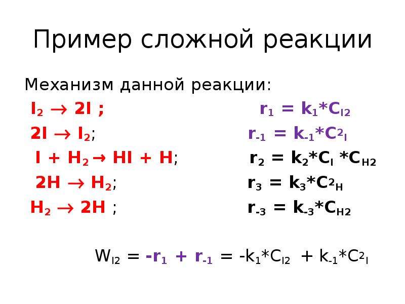 Сложные реакции. Примеры сложных реакций. H+I=Hi.