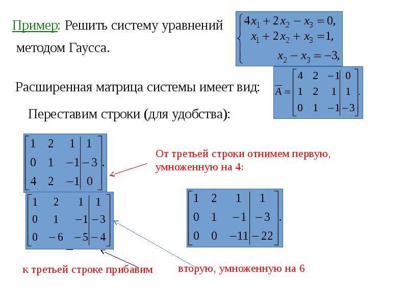 Решить систему уравнений методом гаусса