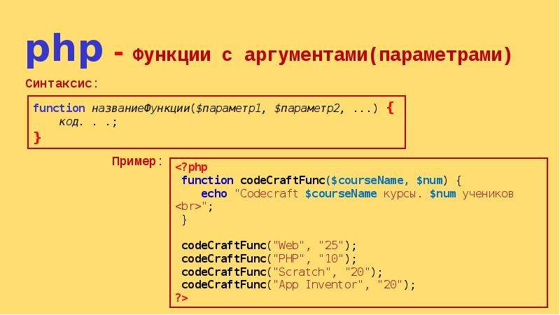 Параметры функции c