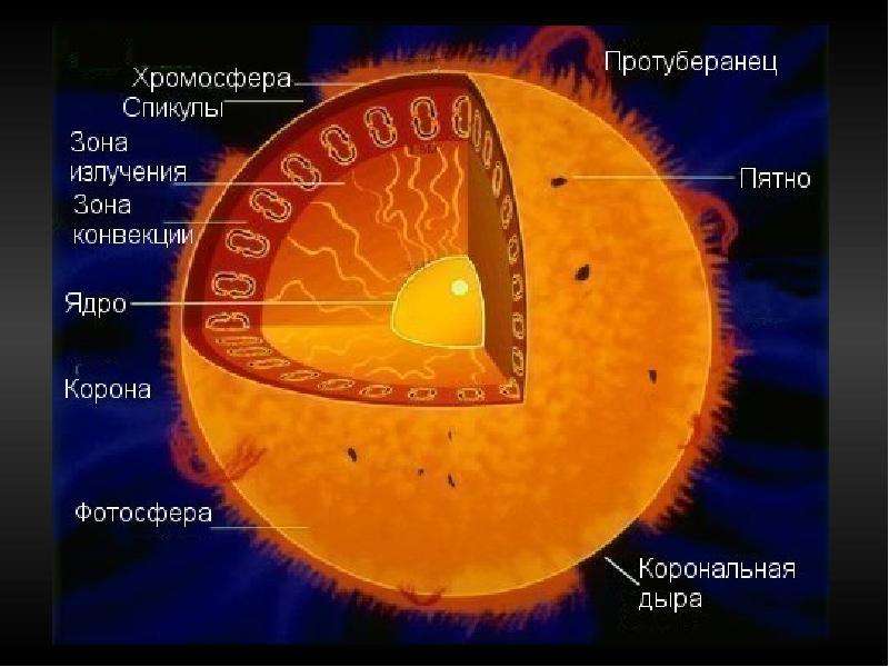 Перед вами строение солнца какой цифрой на картинке обозначена фотосфера