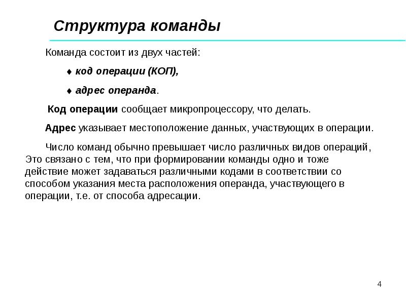 Система команд состоит из двух. Система команд микропроцессора. Структура команд с опциями. 4. Структура команды. Структура команды в Зара.