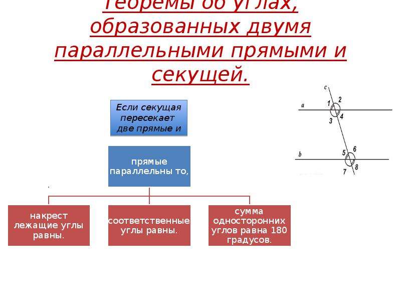 Углы образованные параллельными прямыми и секущей