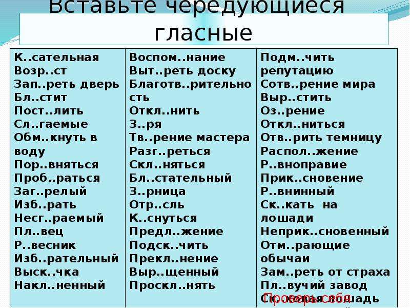 Чередование гласных в корне слова упражнения 6 класс презентация