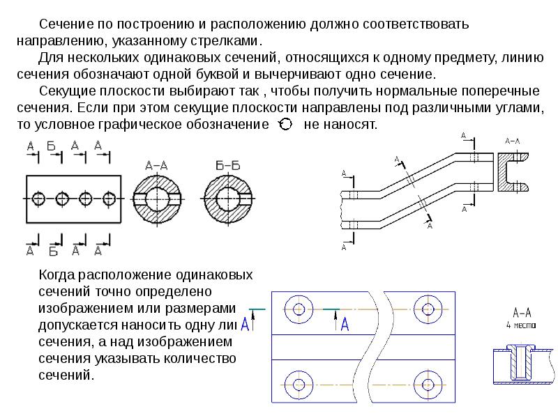 Одинаковое сечение. Для нескольких одинаковых сечений допускается. Допускается располагать сечения. Несколько сечений. Сечения по расположению.