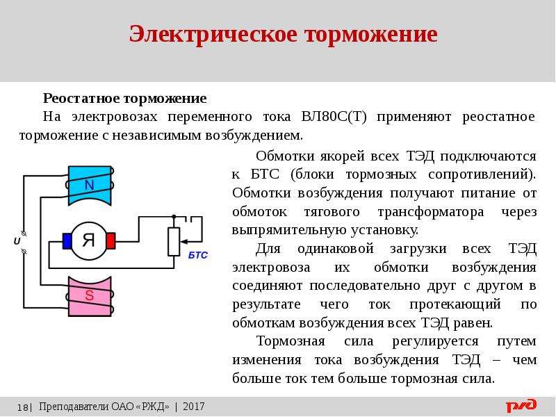 Сила сопротивления электровоза. Реостатный тормоз вл80с. Электрический тормоз Локомотива. Схема электровоза реостатного торможения. Электрическое торможение двигателя постоянного тока.