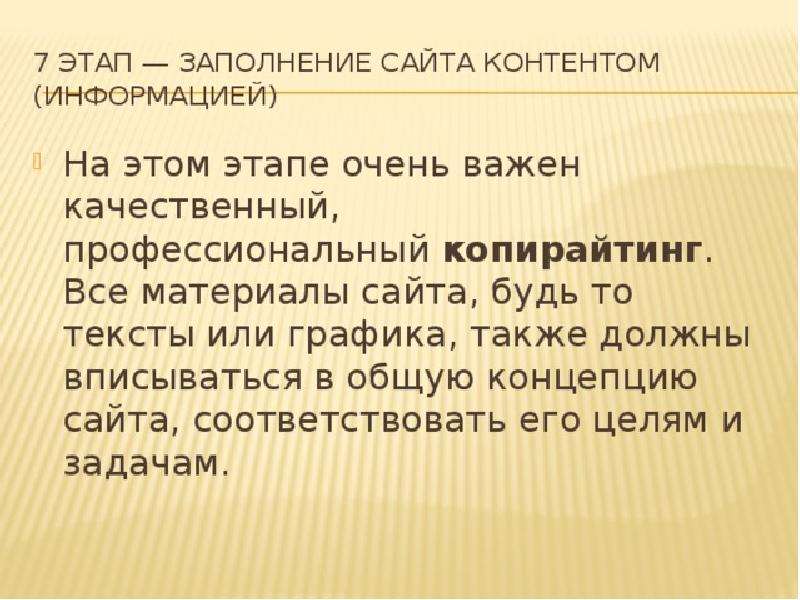 Заполнить сайт текстами. Этапы создания презентации. Этап заполнения. Этапы создания сайта презентация.