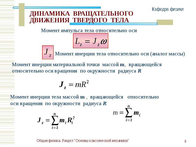 Момент в физике. Момент импульса динамики вращательного движения формула. Динамика поступательного и вращательного движения v^2/r. Закон динамики вращательного движения для момента инерции.