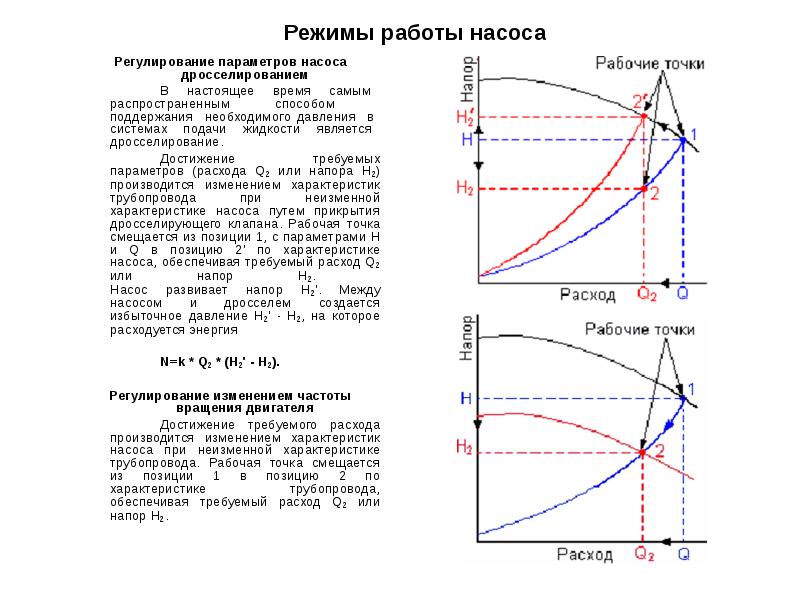 Регулирование работы. Регулирование подачи насоса дросселированием. Регулирование изменением частоты вращения насоса. Частотное регулирование насоса по расходу. Количественное регулирование насосов.