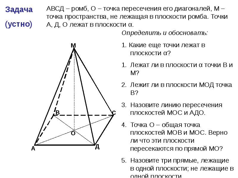 Авсд ромб найти авс. Ромб АВСД С точкой о пересечения. Точка м не лежит в плоскости ромба АВСД. Ромб на плоскости. Точка м не лежит в плоскости ромба ABCD.