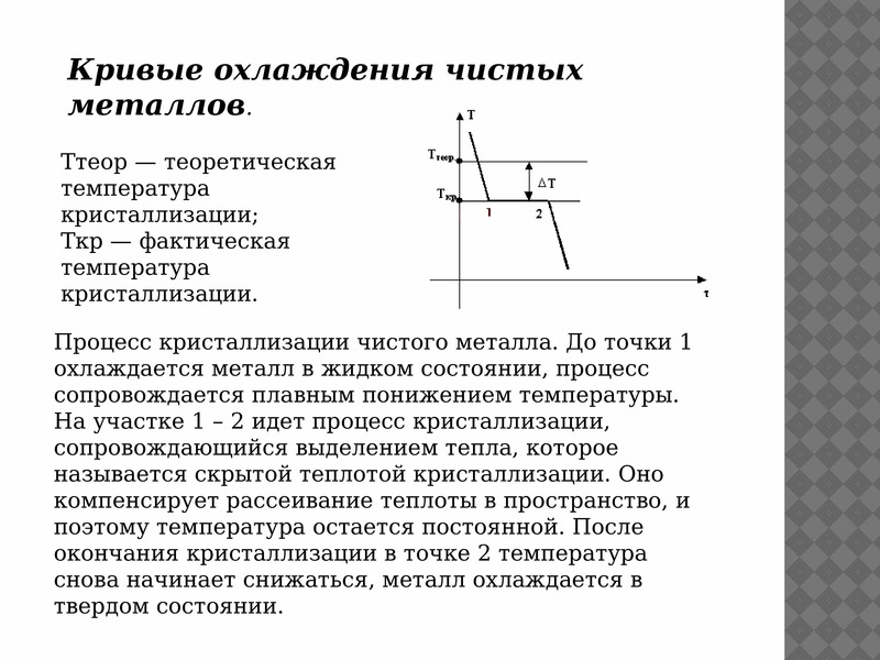 Кристаллизация чистых металлов. Кристаллизация металлов кривые охлаждения. Теоретическая температура кристаллизации. Кривые охлаждения чистого металла. Теоретическая температура кристаллизации формула.