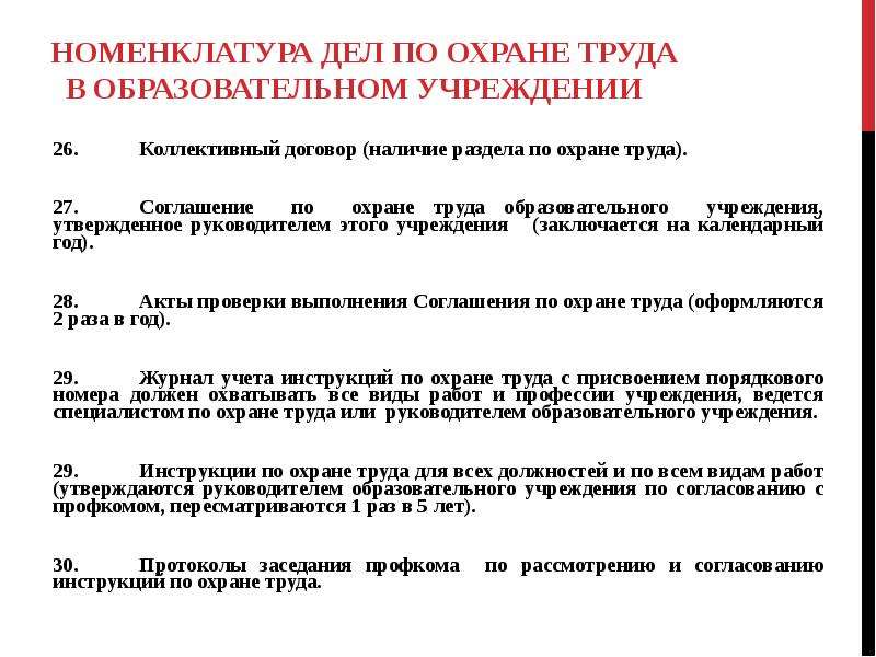 Инструкция по охране труда директора школы. Номенклатура дел по охране труда. Охрана труда в образовательном учреждении. Номенклатура дел охрана труда. Охрана труда и техника безопасности в образовательном учреждении.