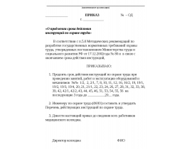 Приказ «О продлении срока действия инструкций по охране труда»