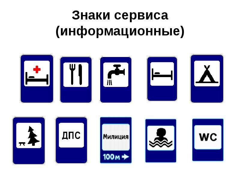 Информационные знаки дорожного движения с пояснениями и картинками