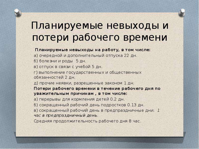 Коэффициент невыходов на работу. Планируемые потери рабочего времени (%). Планируемые невыходы на работу. Факторы потери рабочего времени. Потери рабочего времени 5 %.