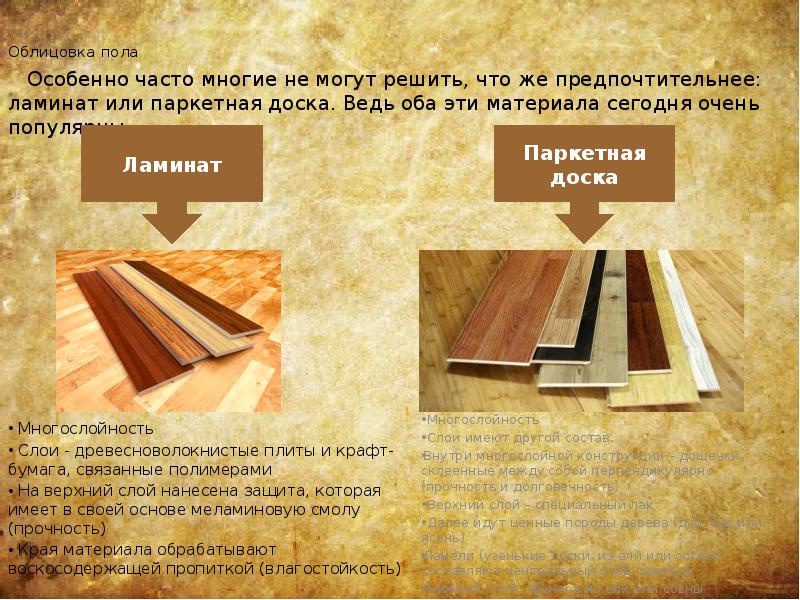 Облицовка пола Многослойность Слои - древесноволокнистые плиты и крафт-бумага, связанные полимерами