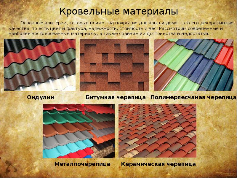 Кровельные материалы Основные критерии, которые влияют на покрытие для крыши дома – это его декорати