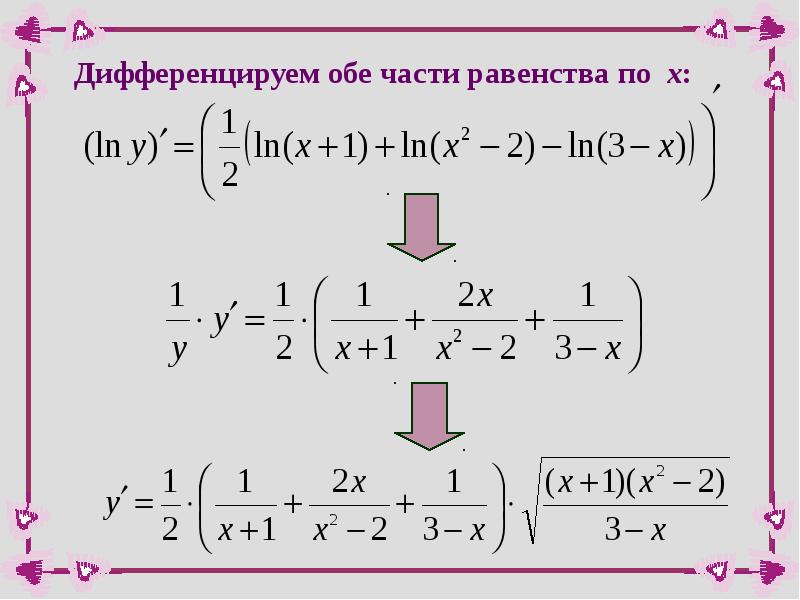 Производная ln 3. Дифференцирование по х. Продифференцировать функцию по х. Дифференцирование обеих частей. Дифференцировать по x.