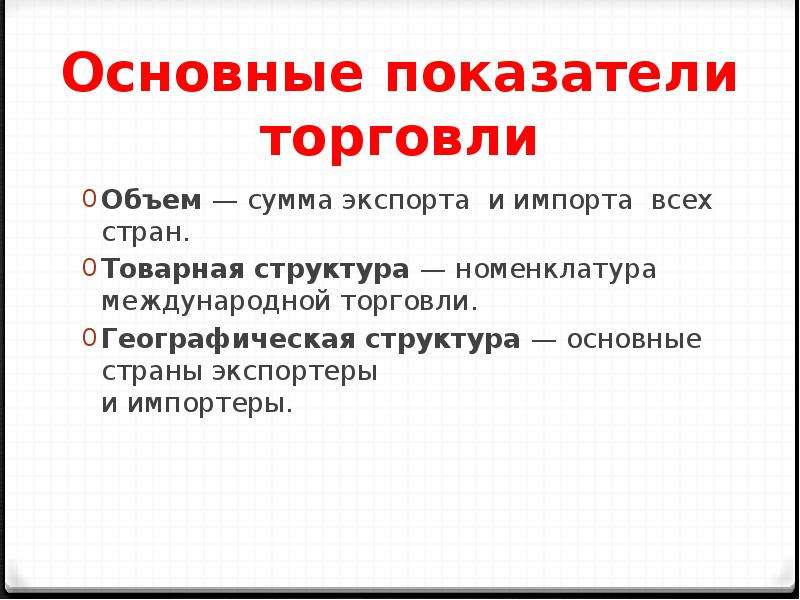 Показатели торговля