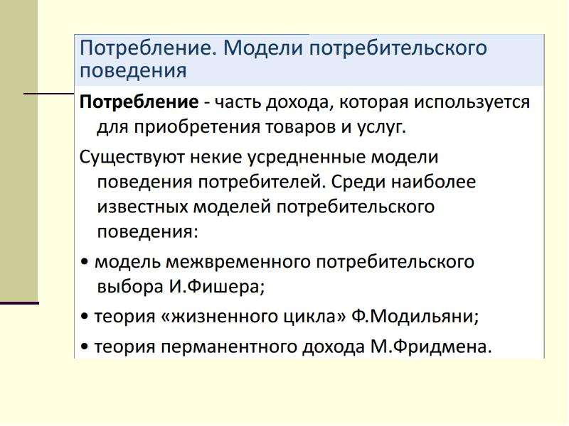 Модель потребления товаров. Потребление инвестиции.