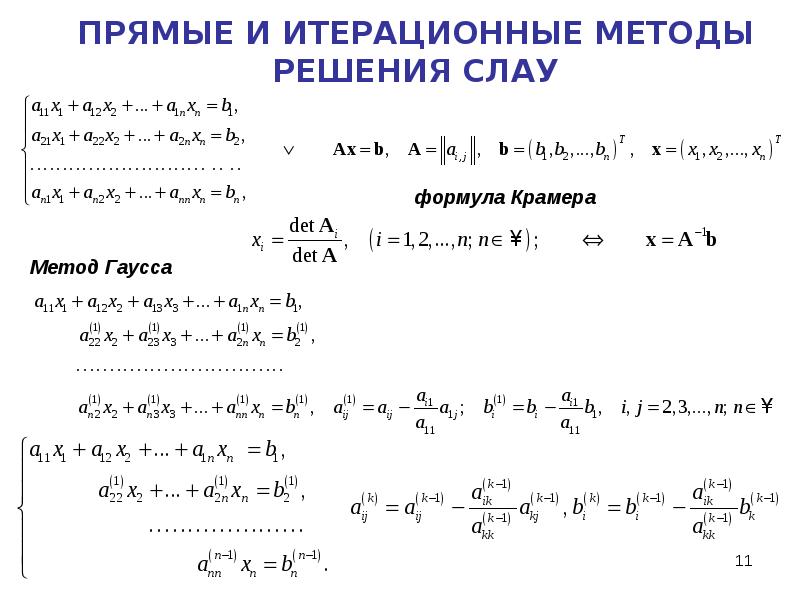 Прямые и итерационные методы решения Слау. Итерационные методы решения Слау. Приближенные вычисления 11 класс. Итерационный метод решения Слау.