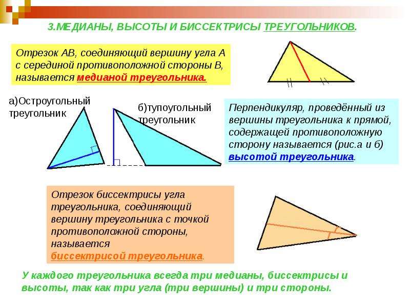 Презентация на тему треугольники. Медиана и высота треугольника. Теория по теме треугольники. Обобщение темы треугольники. Доклад по теме треугольник.