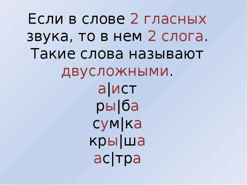 Двусложные слова образец