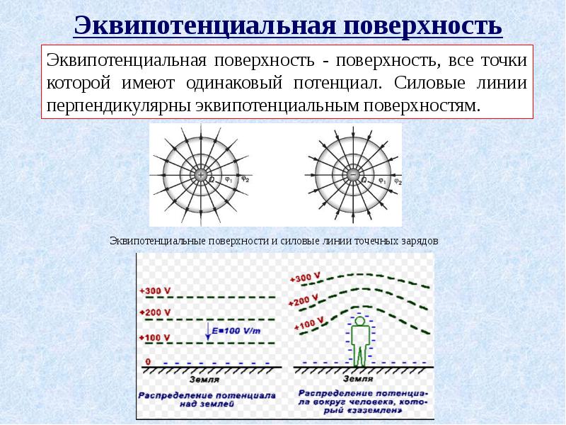 Одинаковый потенциал. Эквипотенциальные линии плоских электродов. Эквипотенциали и силовые линии. 4. Силовые линии и эквипотенциальные поверхности.. Силовые линии для точечных электродов.