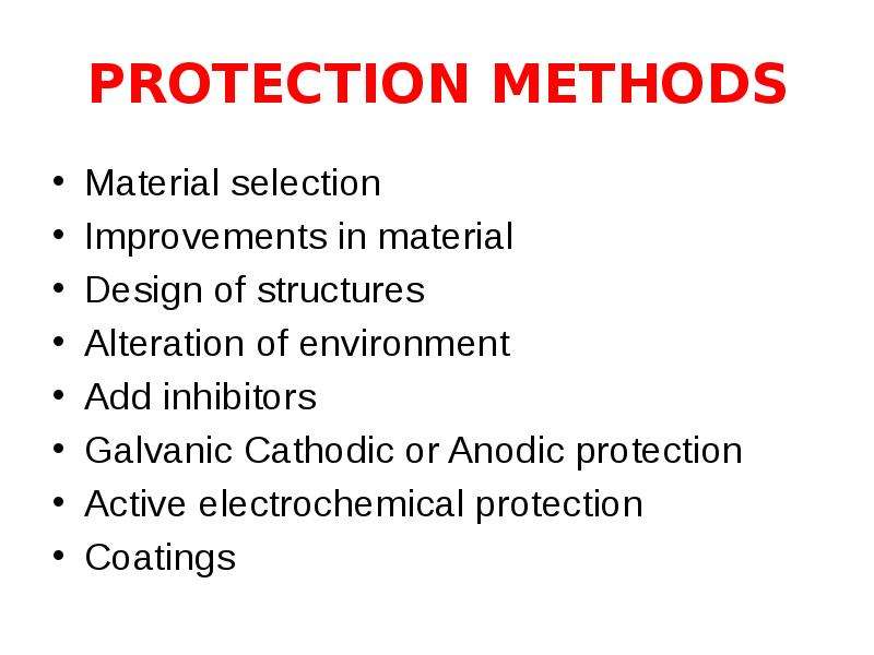 Materials and methods. Active corrosion Protection. Material and methods.