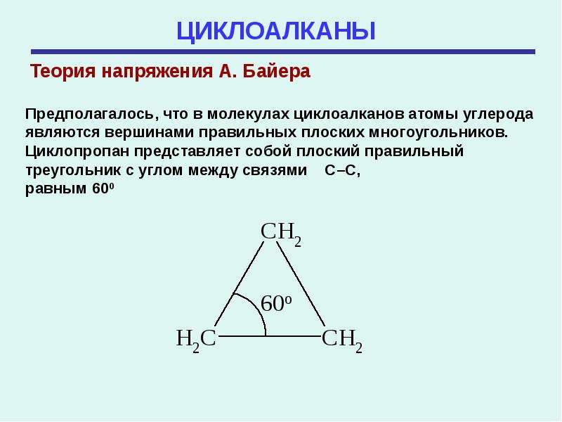 Циклоалкан. Теория напряжения циклоалканов. Циклоалканы теория напряжений. Циклоалканы теория Байера. Теория напряжения Байера.