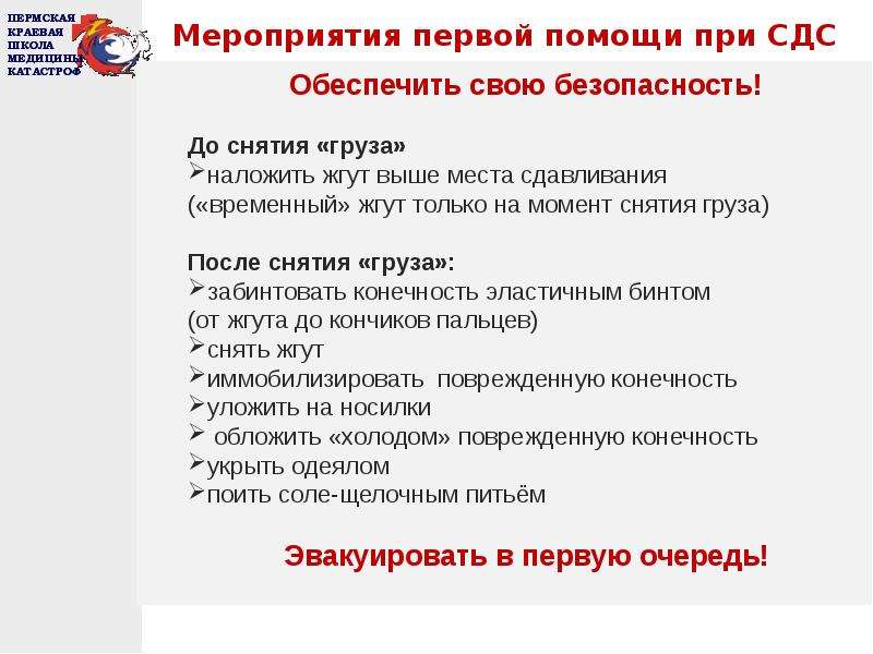 Порядок пп. Алгоритм оказания первой помощи при краш-синдроме. Первая помощь при синдроме длительного сдавливания. Мероприятие первой помощи при СДС:.