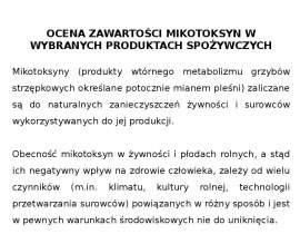 Ocena zawartości mikotoksyn w wybranych produktach spożywczych
