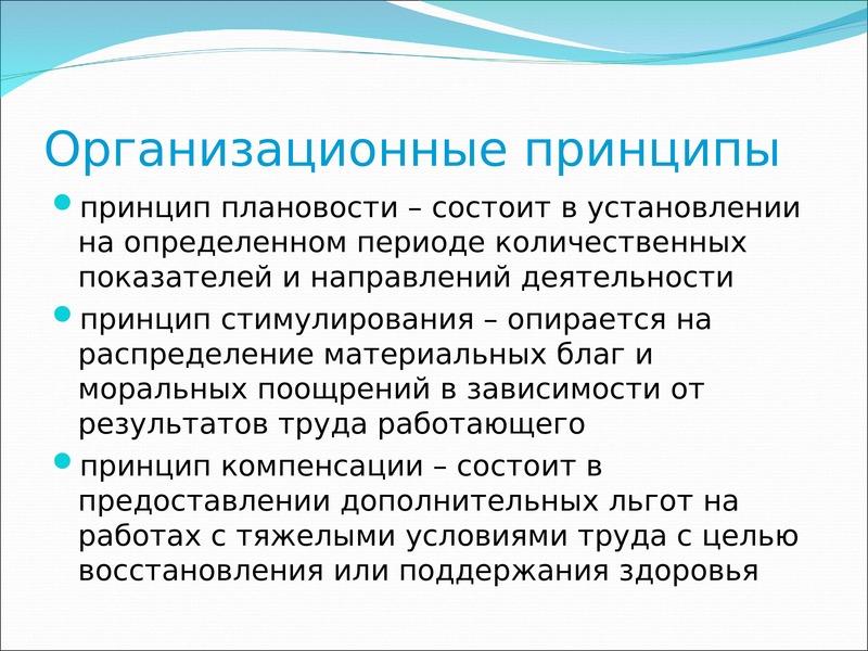 Управленческие принципы. Принципы распределения материальных благ. Принцип плановости БЖД. Принцип стимулирования БЖД. Принцип который опирается на компенсацию.