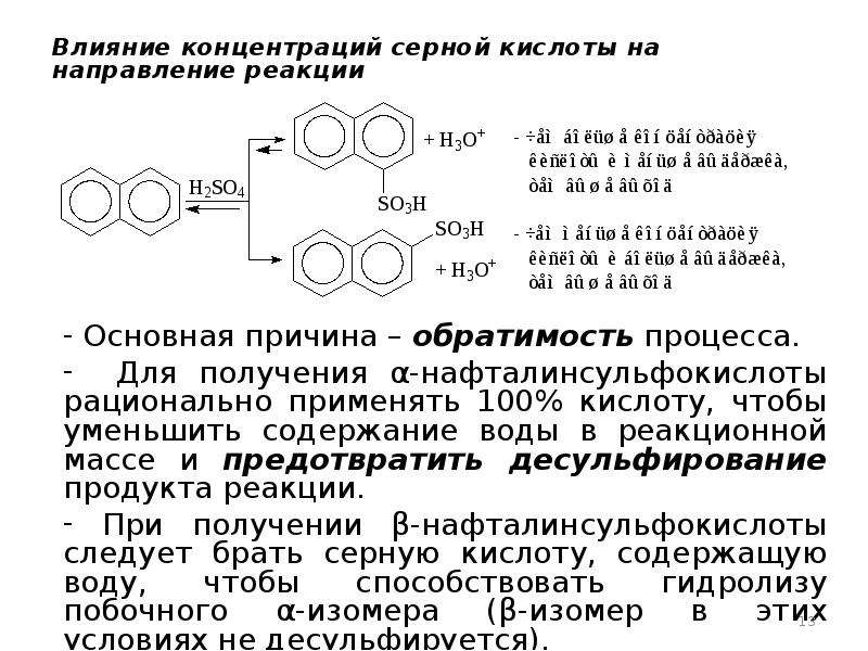 Реакция на серные продукты. Продукты реакции с концентрированной серной кислотой. Реакции с концентрированной серной кислотой. Влияние серной кислоты. Α – нафталинсульфокислоты.