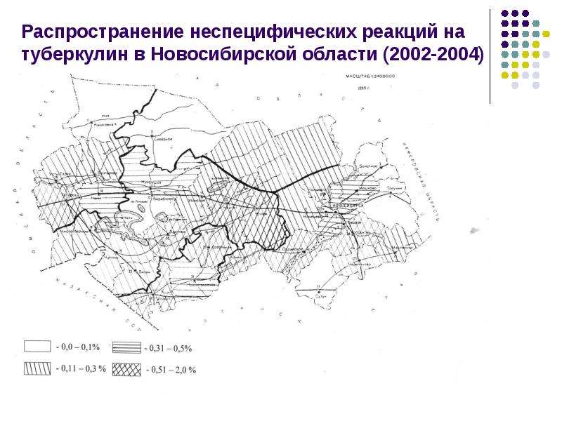 Распространение неспецифических реакций на туберкулин в Новосибирской области (2002-2004)
