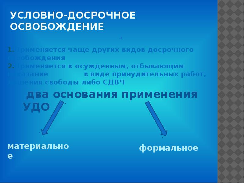 Что такое удо. Условно-досрочное освобождение. Основания условно досрочного освобождения. Сроки условно досрочного освобождения. Условия для применения условно досрочного освобождения:.