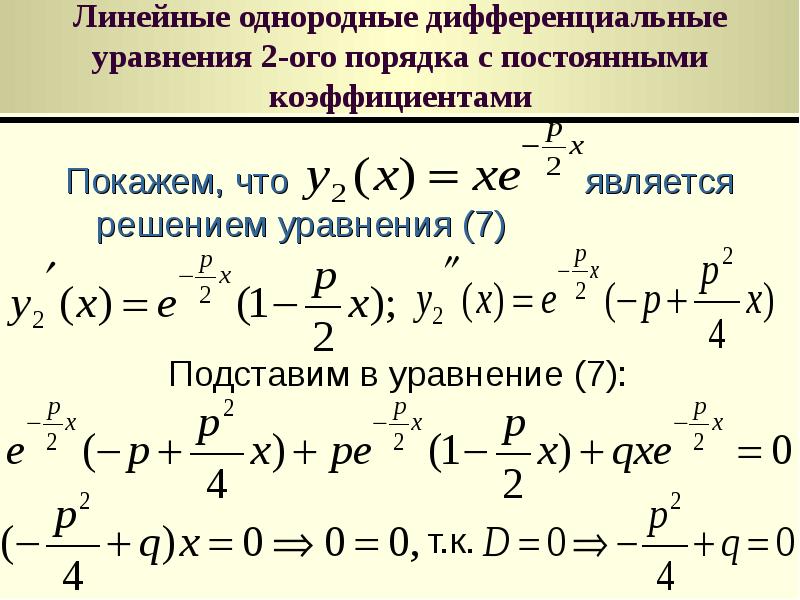 Линейное неоднородное дифференциальное. Решение линейного однородного дифференциального уравнения 2 порядка.